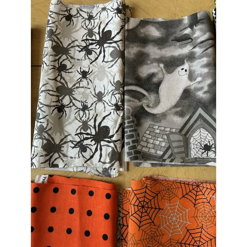 Lot 12 Halloween Cotton Fabric Destash Prints Cats Bats Ghosts Snoopy 42”x10”
